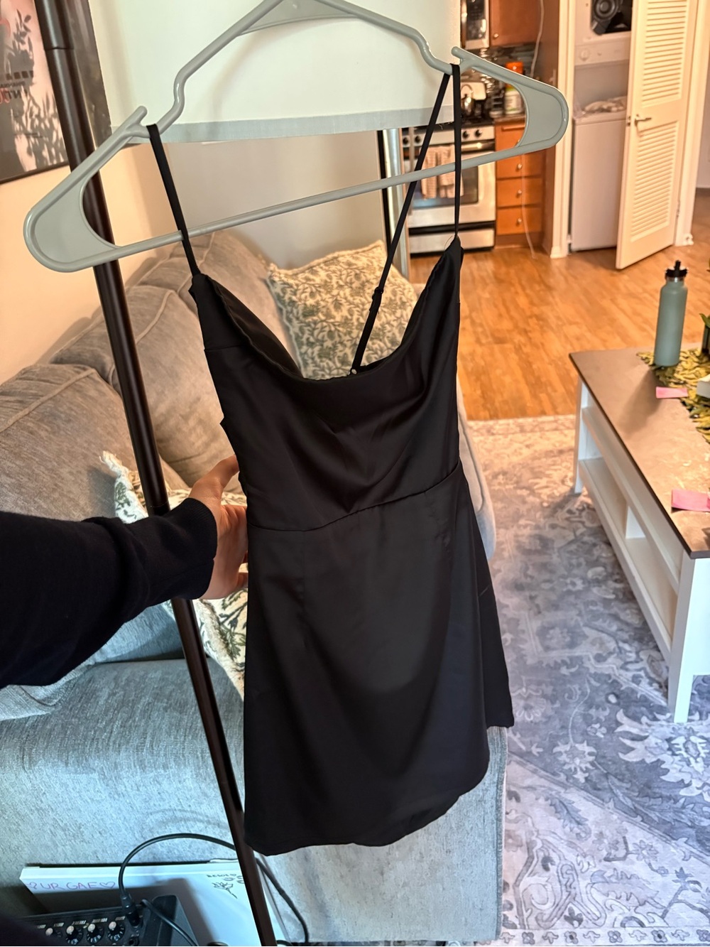 Black Satin Backless Dress